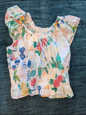 MOTHER White Blouse with Pastel Floral Accents